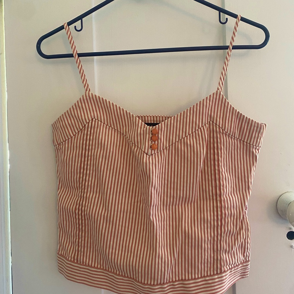 Marc Jacobs striped coral and white v neck spaghetti strap top size 2